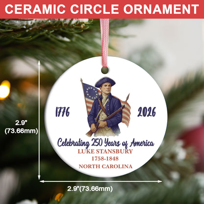 250 Years of America 1776–2026 Ceramic Ornament, Personalized Patriot Descendant Gift, Daughters Sons of the American Revolution Ornament 683118