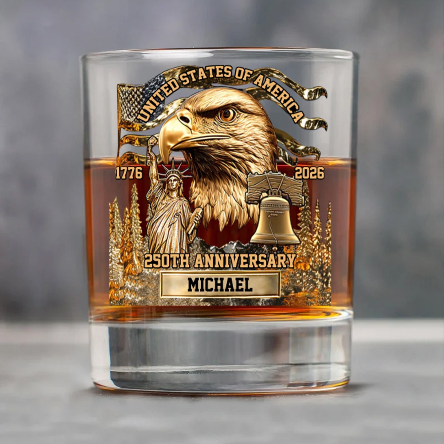 Custom Name 250 Years Anniversary 1776–2026 Whiskey Glass | Patriotic 4th of July Whiskey Glass 683762