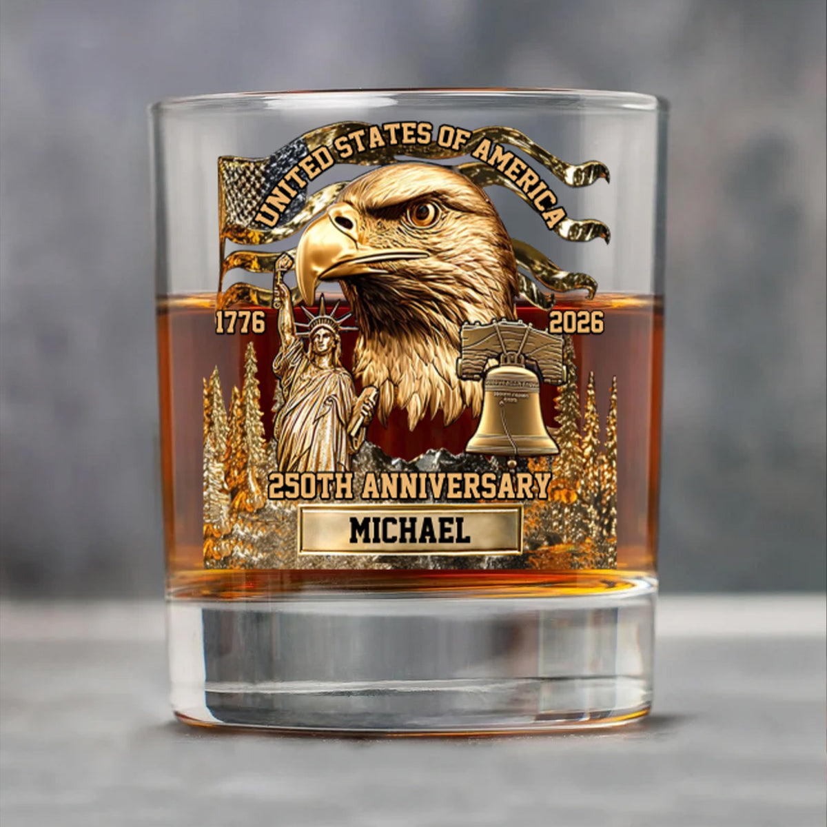 Custom Name 250 Years Anniversary 1776–2026 Whiskey Glass | Patriotic 4th of July Whiskey Glass 683762