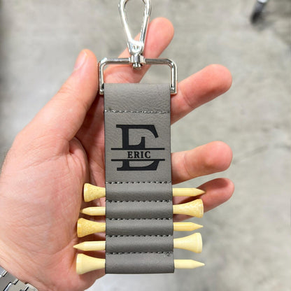 Personalized Engraved Leather Golf Bag Tag with Tee Holder, Custom Name & Monogram Gift for Golfers 686950 WFD