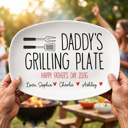 Custom Dad’s Grilling Plate, Personalized BBQ Serving Tray Platter, Father’s Day Gift From Kids 685112