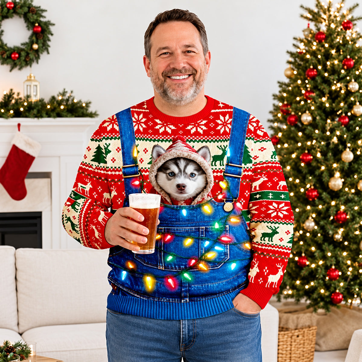 Custom Pet Photo Ugly Christmas Sweatshirt, Personalized Dog Cat Holiday Sweater, Pet Lover Gift 686530