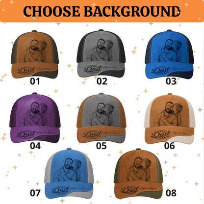 Personalized Best Dad Ever Leather Patch Hat, Custom Photo Engraved Baseball Cap, Father's Day Gift 685153