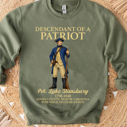 Custom Name Descendant of a Patriot Bright Shirt | Personalized DAR SAR Sweatshirt | Patriotic Tee 684383