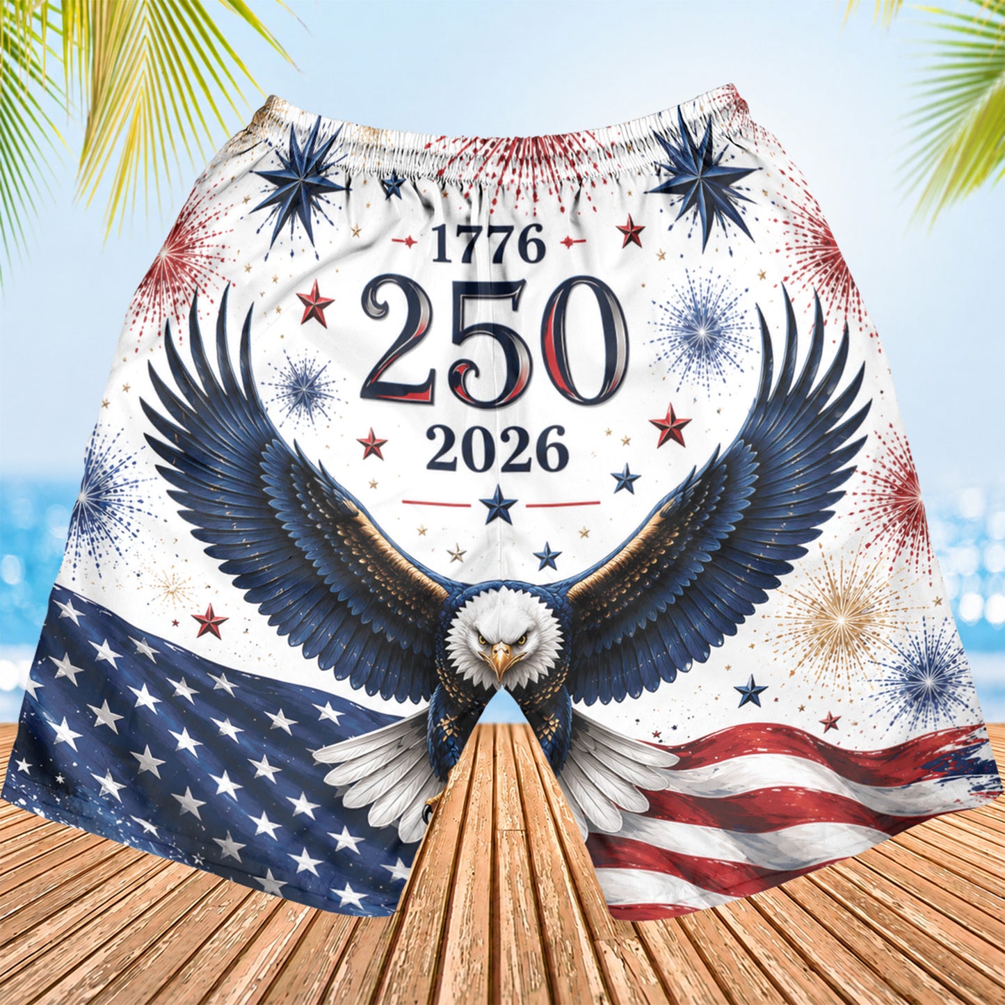 USA 250 Years of Freedom Beach Shorts, Patriotic Eagle Flag 1776-2026 Hawaiian Beach Shorts 685166