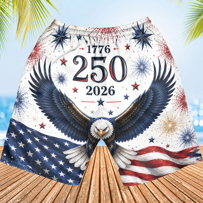 USA 250 Years of Freedom Beach Shorts, Patriotic Eagle Flag 1776-2026 Hawaiian Beach Shorts 685166