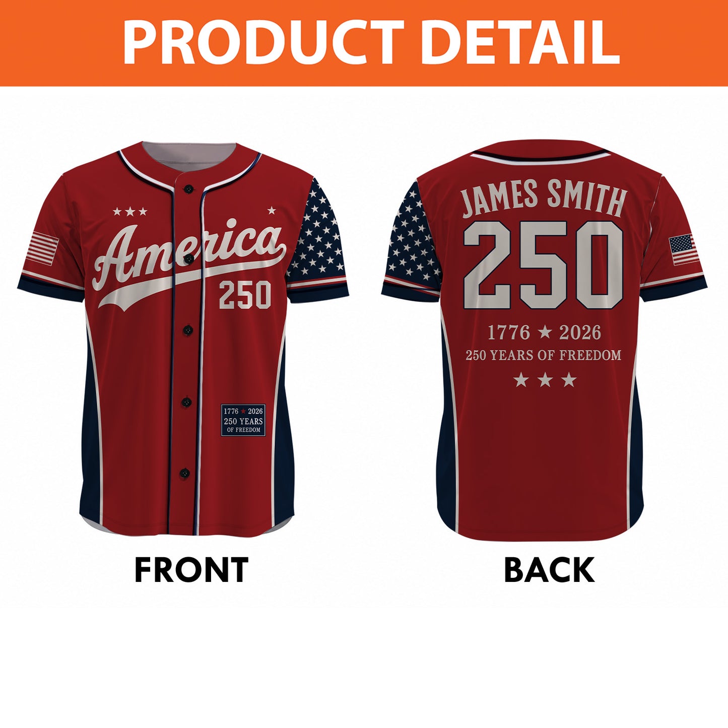 Personalized USA 250 Years Baseball Jersey Shirt, Custom Name Number Patriotic 4th of July Shirt 685170