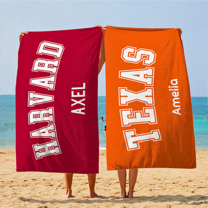 Personalized College Beach Towel, Custom Name School Spirit Towel, Graduation Gift for College Students 684828
