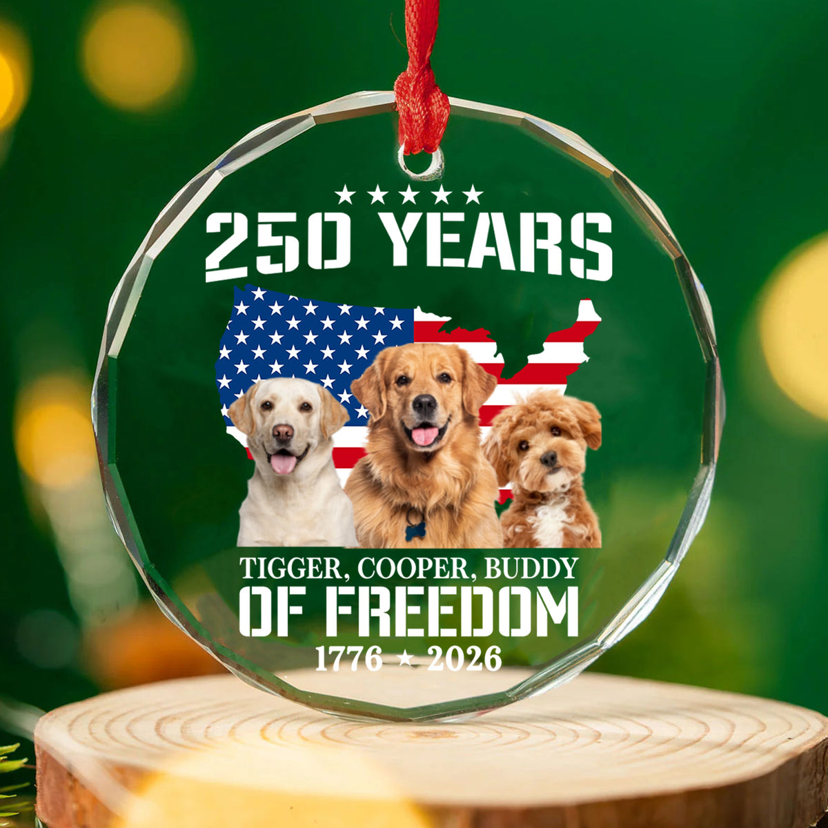 Custom Your Pet Photo Glass Ornament | 250 Years Of Freedom Ornament | Custom Dog Cat Photo Christmas Ornament 683276