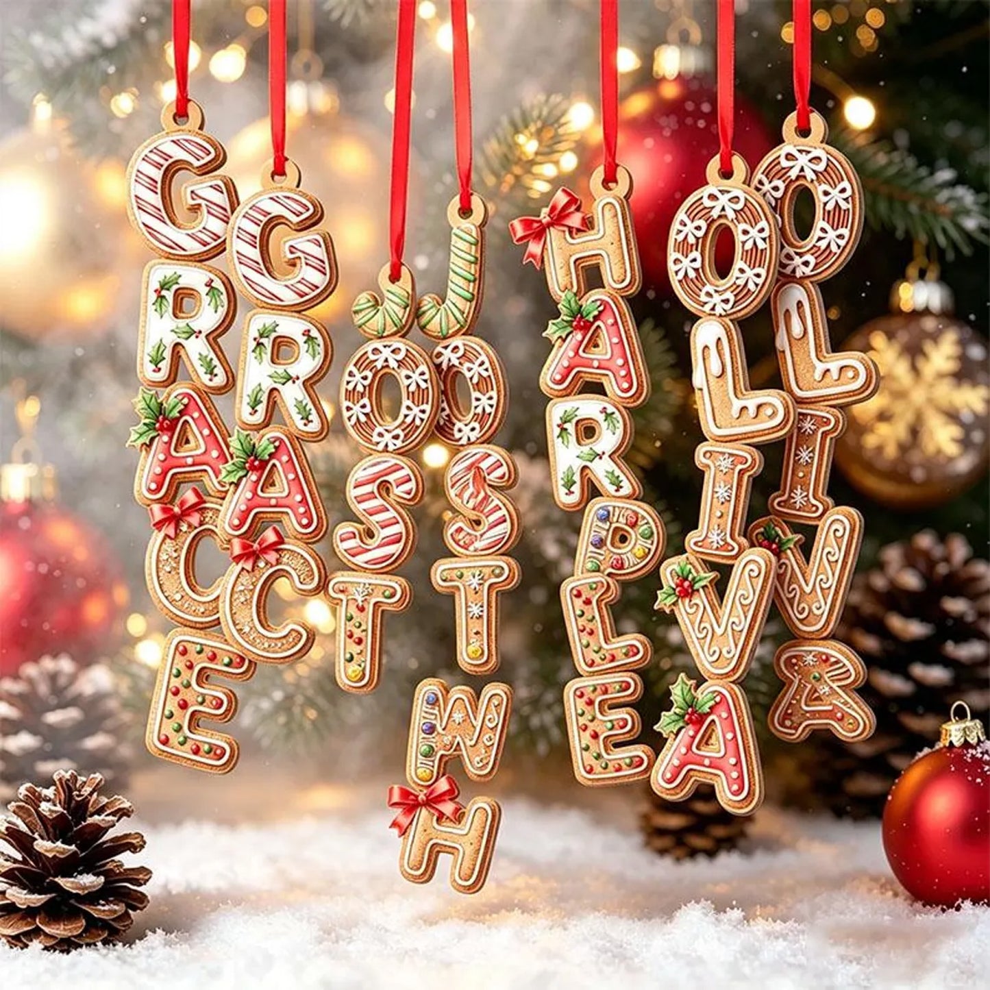 Personalized Gingerbread Name Wooden Ornament, Custom Kids Name Christmas Ornament 686165 WFD