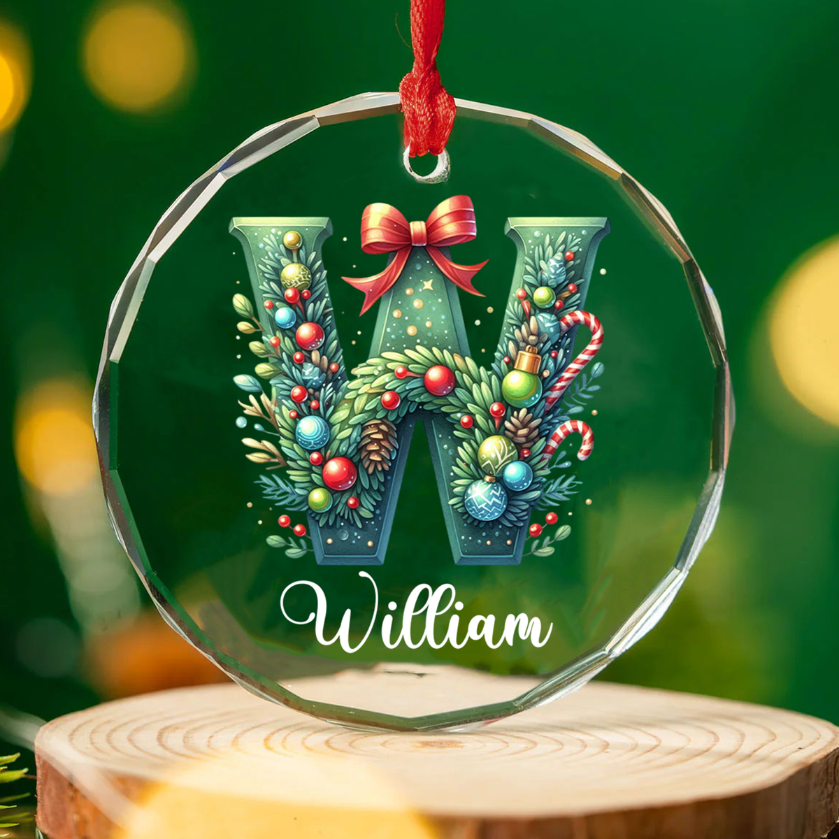 Christmas Custom Name Glass Ornament, Custom Family Ornament, Personalized Alphabet Christmas Ornament 683387