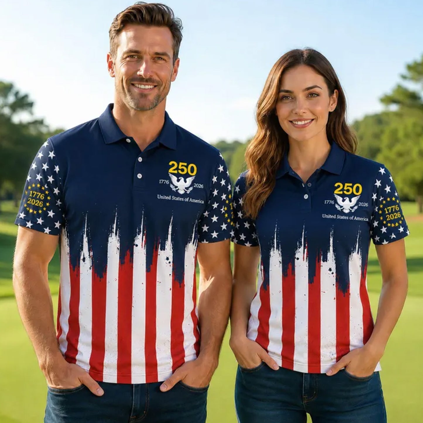 250 Years 1776–2026 USA Polo Shirt, Patriotic Eagle Golf Polo, American Flag 4th of July AOP Polo Shirt 685262