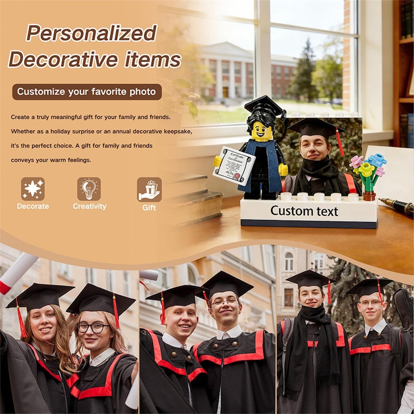 Personalized LEGO Graduation Mini Figure Keepsake, Custom Photo Class of 2026 Display, School Logo Name Gift 684908