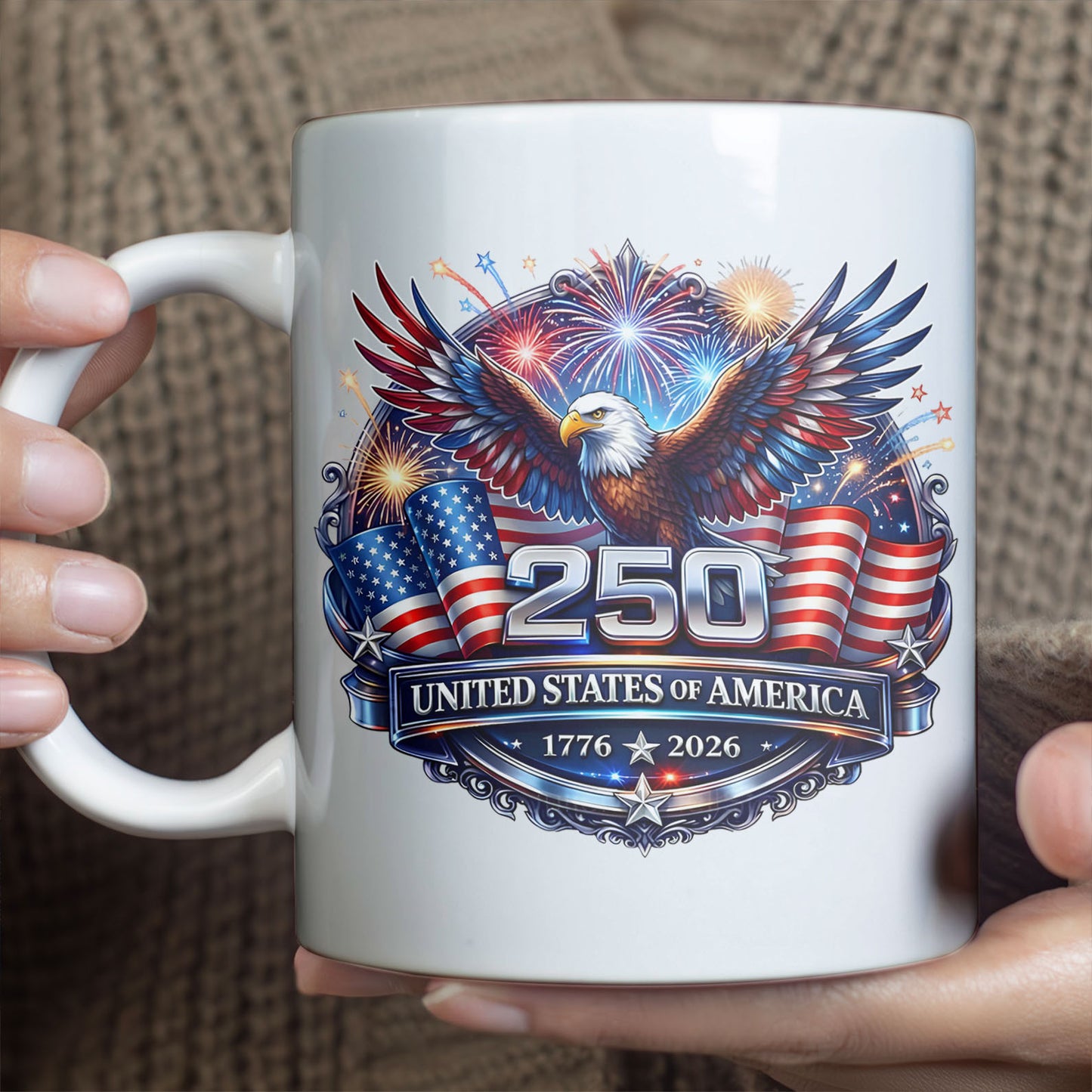USA 250 Years Anniversary Mug | Patriotic Eagle 1776–2026 Coffee Mug | 4th of July White Mug Accent Mug 684222