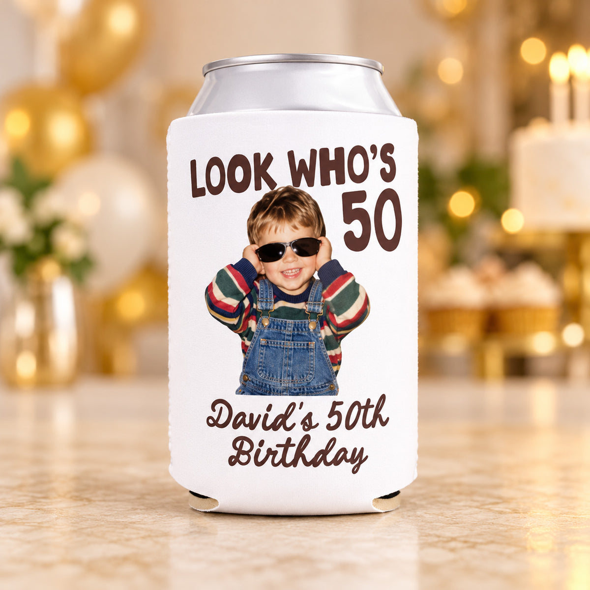Personalized Birthday Can Cooler, Custom Photo Look Who's 30 40 50 Birthday Party Favors, Can Sleeve for Drinks 686860 WFD