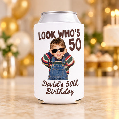 Personalized Birthday Can Cooler, Custom Photo Look Who's 30 40 50 Birthday Party Favors, Can Sleeve for Drinks 686860 WFD
