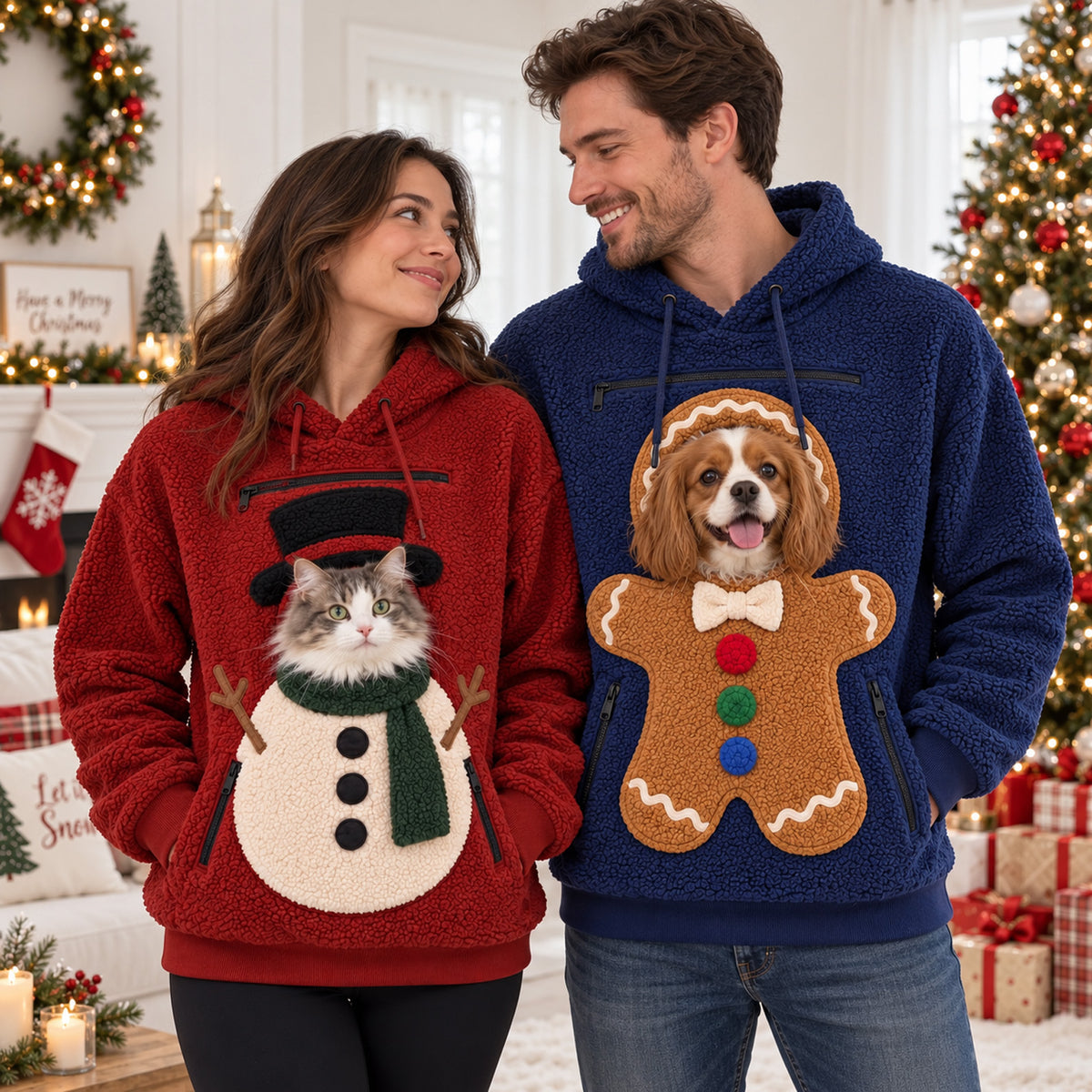 Christmas Pet Carrier Hoodie, Dog Cat Pouch Hoodie, Snowman Gingerbread Pet Lover Gift for Dog Mom Dad 686271 WFD