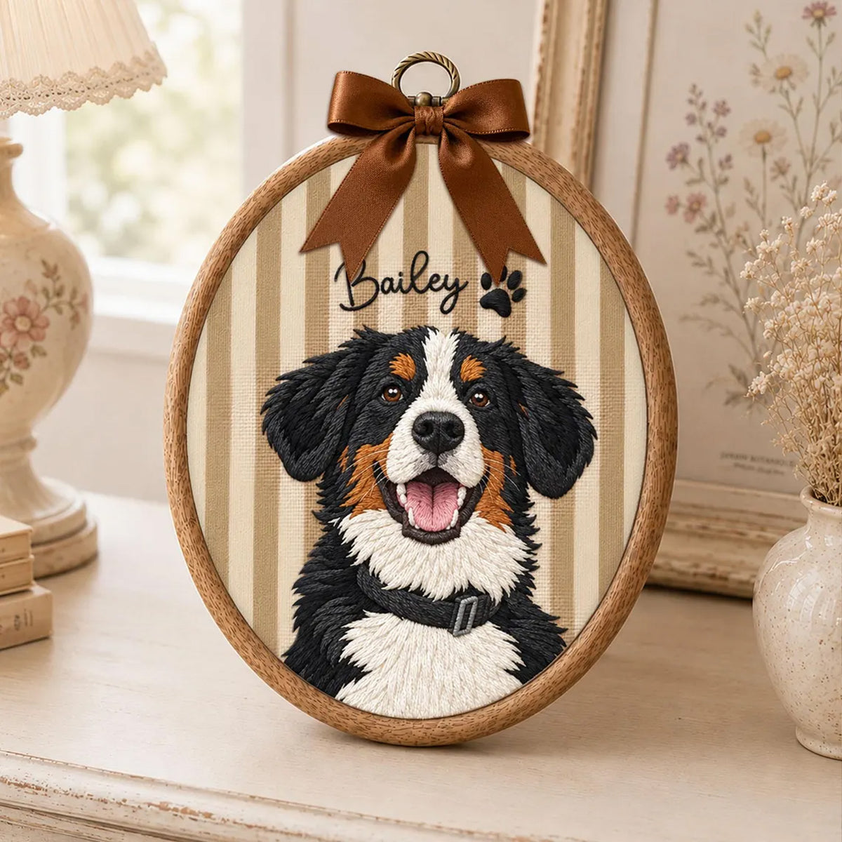 Personalized Pet Portrait Embroidery Hoop, Custom Dog Cat Photo Ornament, Pet Memorial Keepsake Gift 686963 WFD