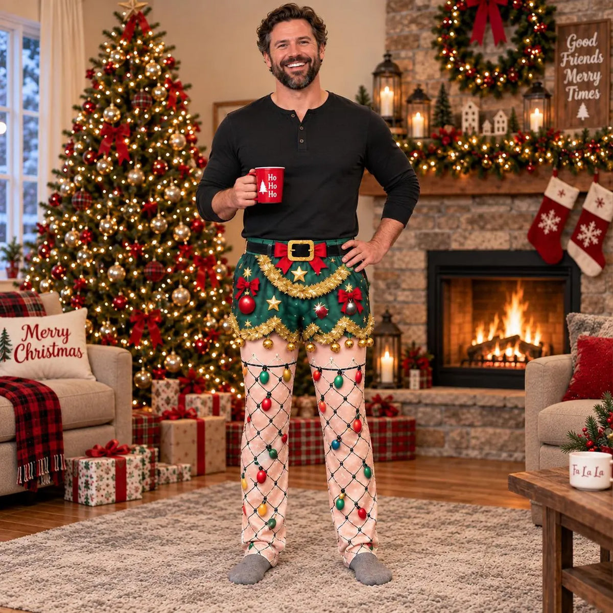 Funny Christmas Pajama Pants for Men, Reindeer Snowman Holiday Lights Lounge Pants, Funny Gift for Him 686590 WFD