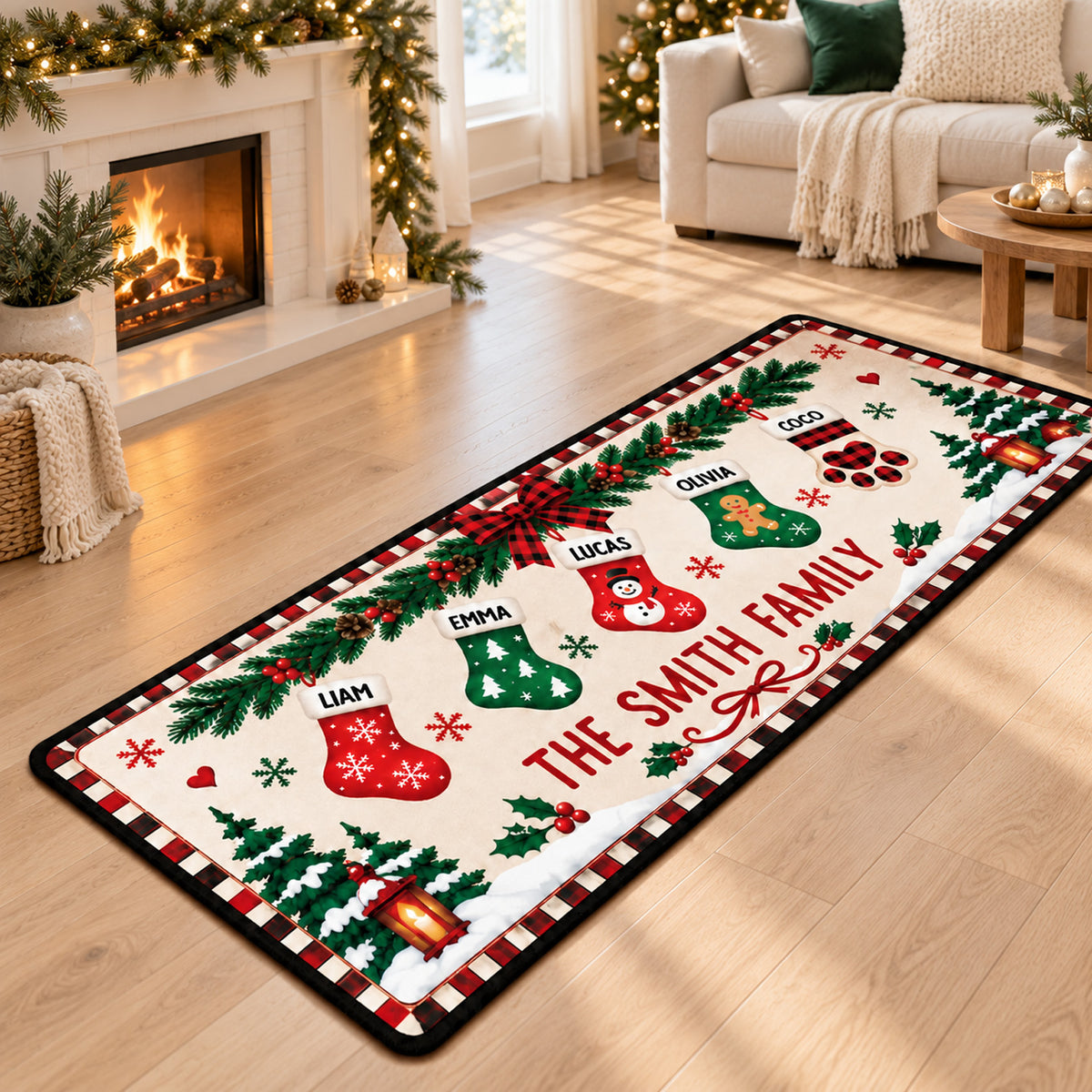 Personalized Christmas Family Runner Rug, Custom Name Stocking Holiday Rug, Christmas Home Decor 686477 WFD