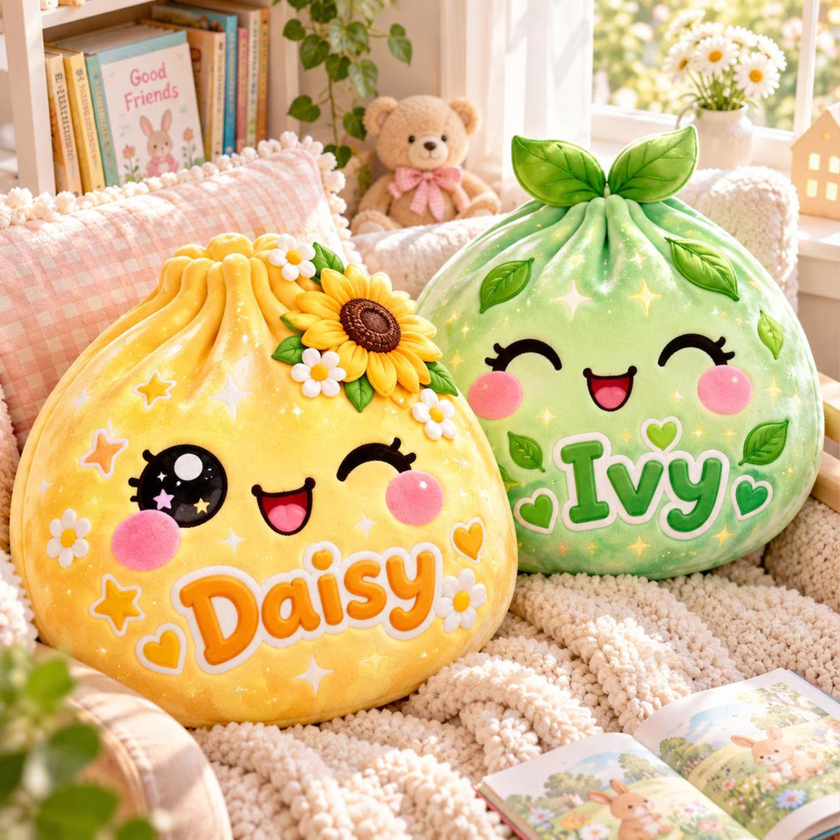 Personalized Kawaii Dumpling Pillow, Custom Name Rainbow Squishy Cushion, Cute Kids Christmas Gift 686904 WFD