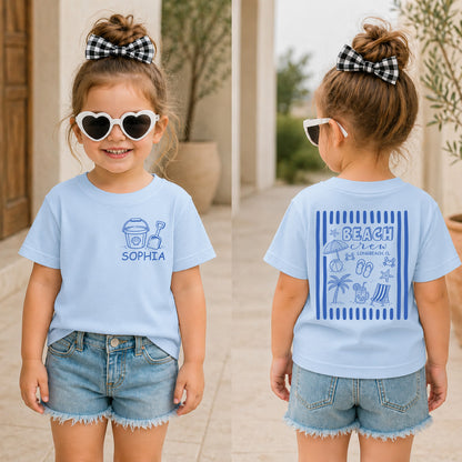 Custom Beach Crew Pocket & Back Kids Shirt, Personalized Family Vacation Tee, Summer Beach Trip Kids Shirt 685510