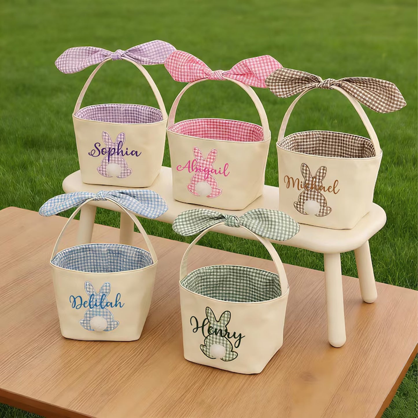 Personalized Easter Basket | Custom Name Bunny Rabbit Basket | Easter Egg Hunt Basket | Easter Gift for Kids 684444