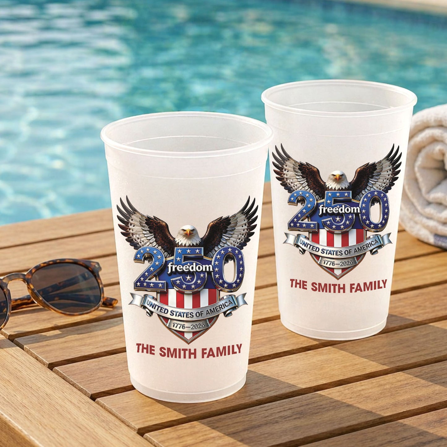 Personalized USA 250 Years Frosted Cups, Freedom Eagle 1776–2026 Party Cups, Custom Family Name Cups 684885