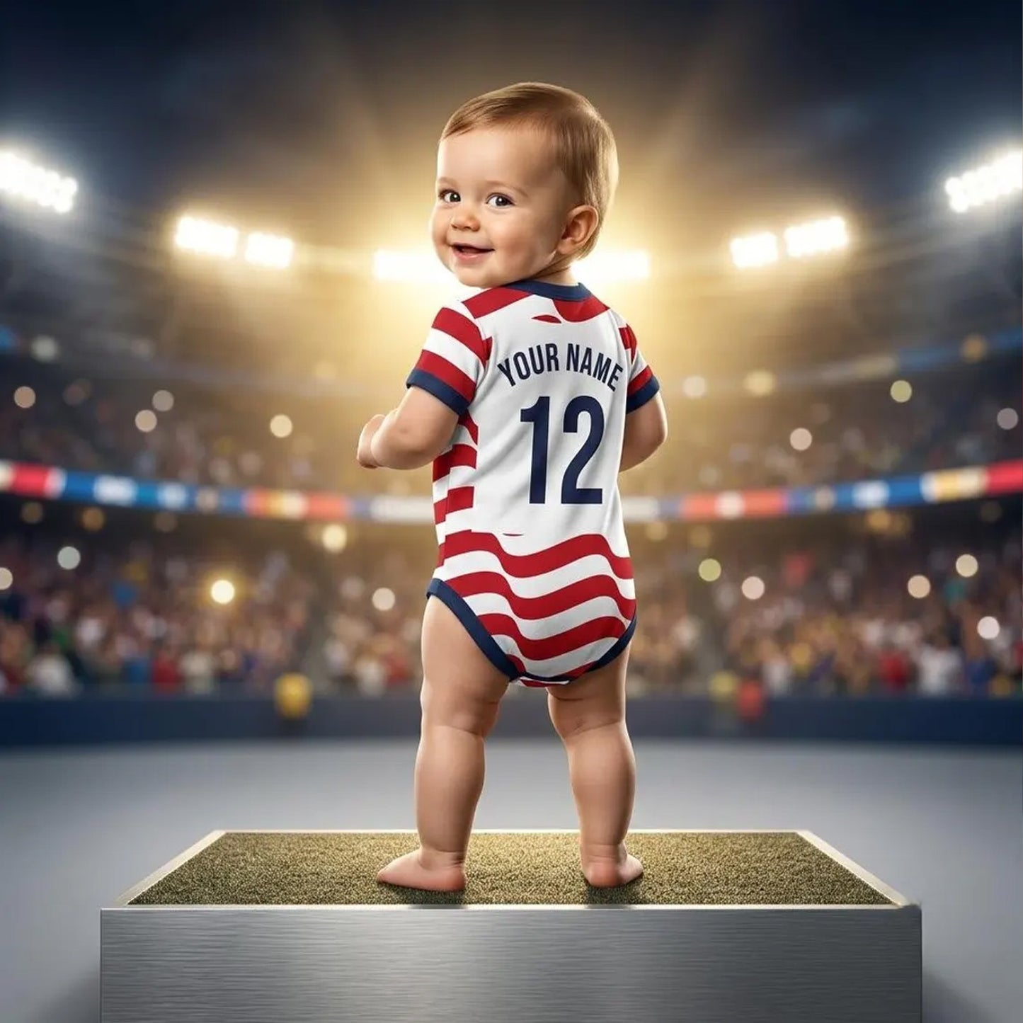 Personalized USA Flag Baby Bodysuit, Custom Name Number Baby Jersey, Patriotic World Soccer Shirt 685389 WFD