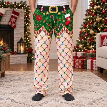 Funny Christmas Pajama Pants for Men, Elf Gingerbread Christmas Lounge Pants, Funny Gift for Him 686591 WFD