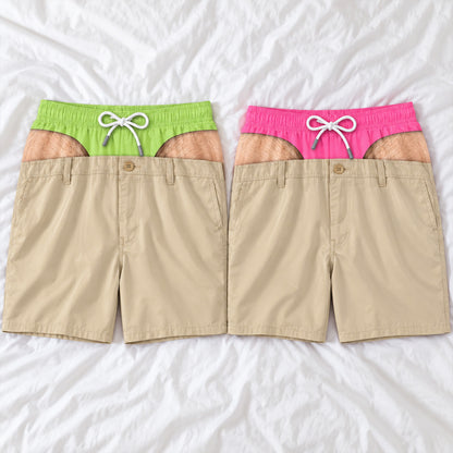 Funny Fake Underwear Beach Shorts, Novelty Boxer Illusion Golf Shorts for Men, Hilarious Gag Gift 686168 WFD
