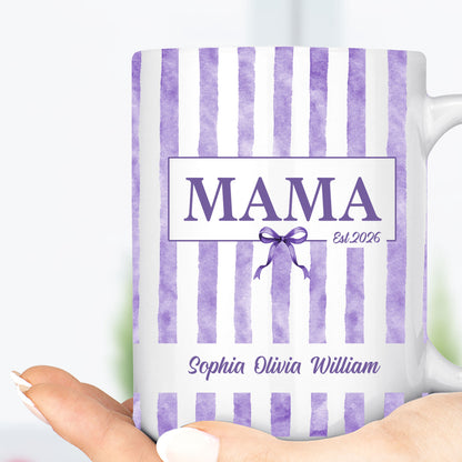 Custom Kids Names Mama Mug, Personalized Stripe Coffee Cup, Mothers Day Gift, White Mug Accent Mug 684820