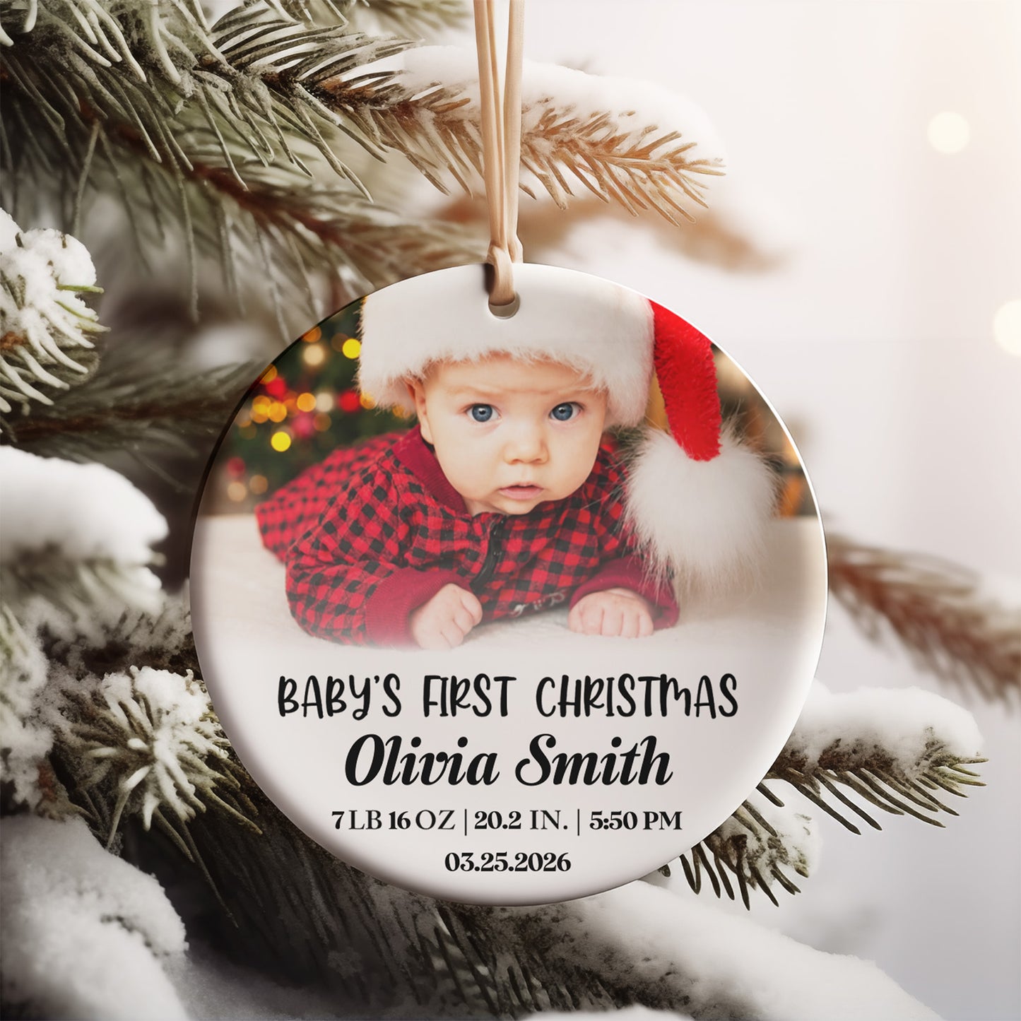 Personalized Baby’s First Christmas Ceramic Ornament, Custom Photo Newborn Ornament, Baby Keepsake Gift 686001
