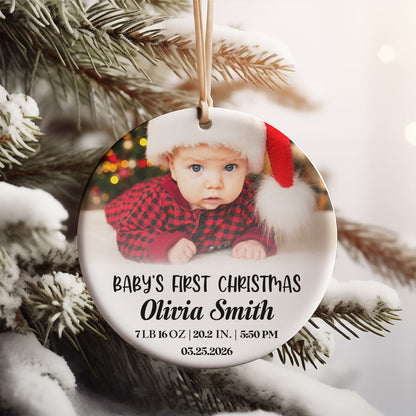 Personalized Baby’s First Christmas Ceramic Ornament, Custom Photo Newborn Ornament, Baby Keepsake Gift 686001