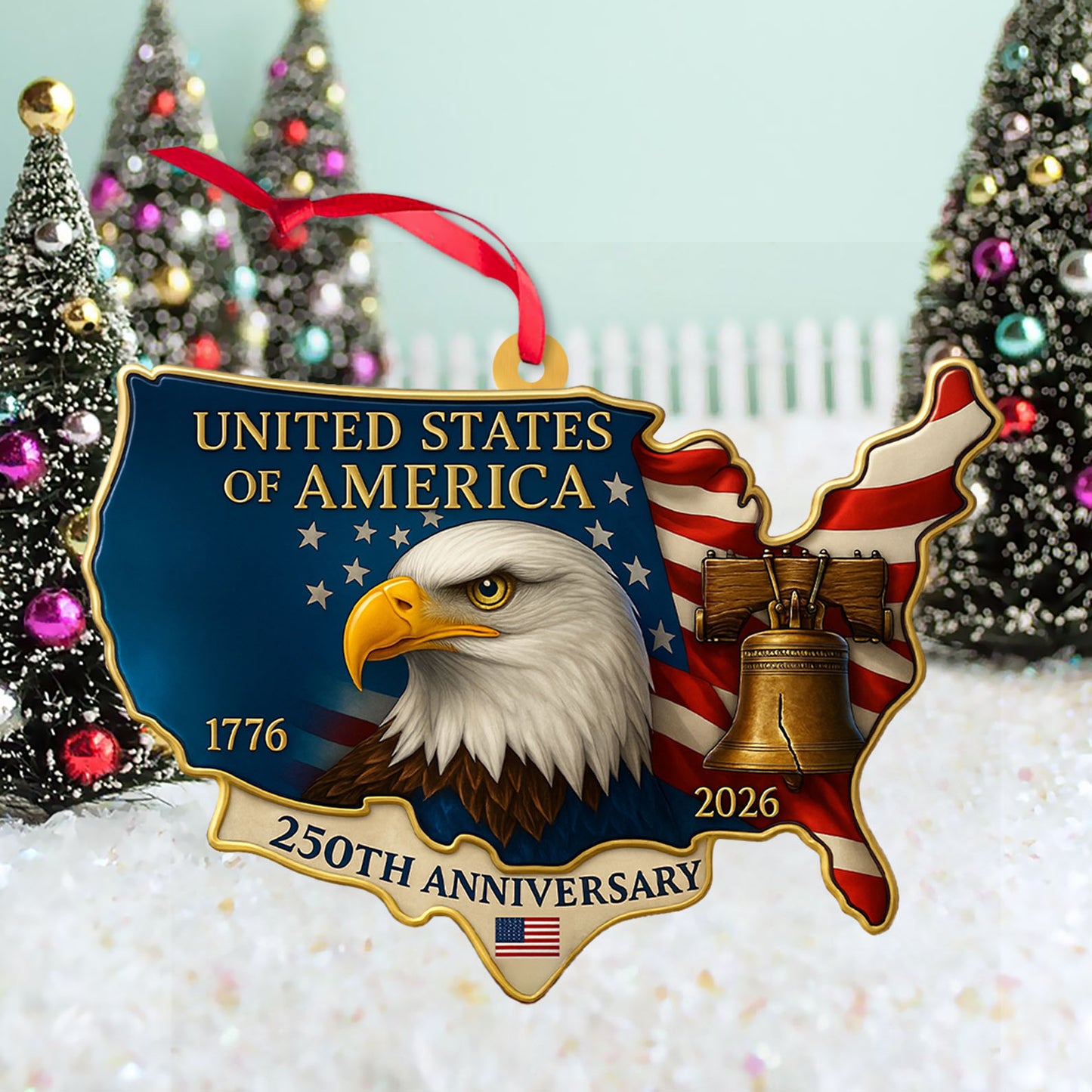 USA 250 Years 1776–2026 Wood Ornament | Patriotic 4th of July Christmas Ornament | Happy 250th Birthday Ornament 683127