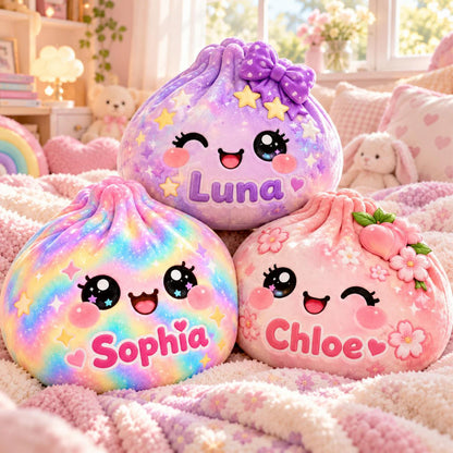 Personalized Kawaii Dumpling Pillow, Custom Name Rainbow Squishy Cushion, Cute Kids Christmas Gift 686904 WFD