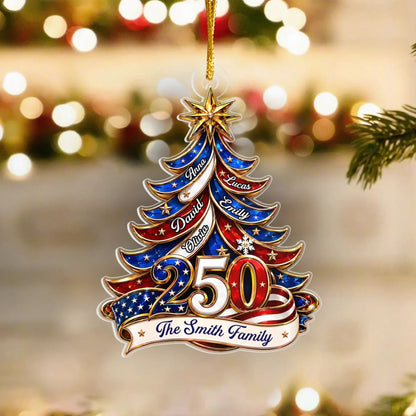 Personalized Christmas Tree 250 Years USA Acrylic Ornament, Custom Family Name Christmas Decor 685756