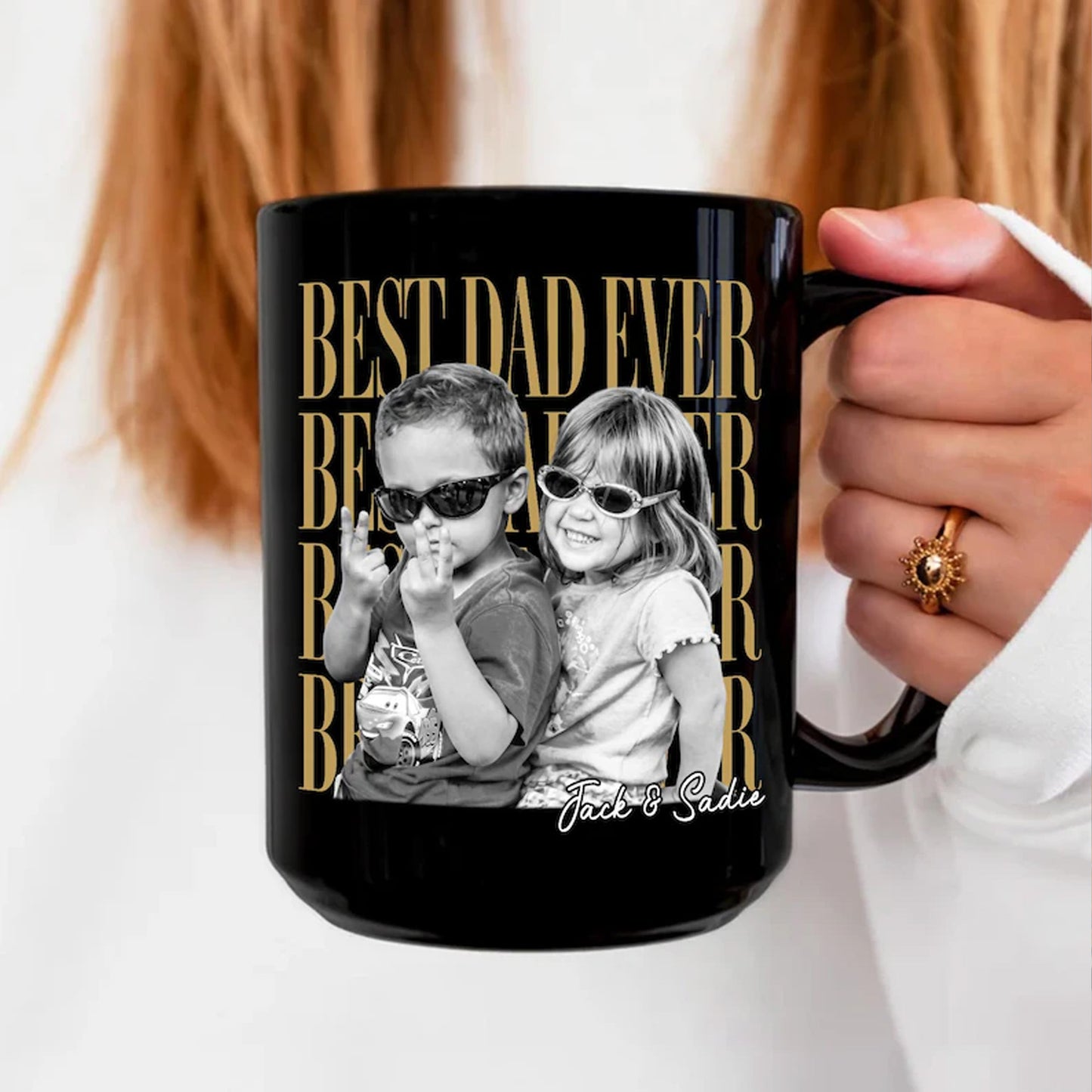 Custom Vintage Photo Dad Black Mug, Personalized Coffee Mug for Dad Husband, Father’s Day Gift 685145