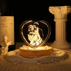 Personalized Heart 3D Crystal Photo with LED Light, Custom Photo Keepsake, Anniversary Gift for Couples 685497 WFD
