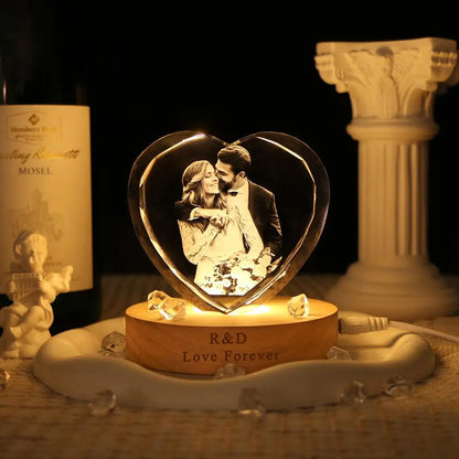 Personalized Heart 3D Crystal Photo with LED Light, Custom Photo Keepsake, Anniversary Gift for Couples 685497 WFD