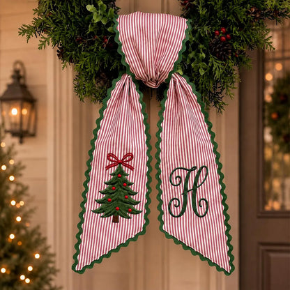 Personalized Christmas Wreath Sash, Embroidered Monogram Tree Bow, Custom Front Door Decor 686154 WFD