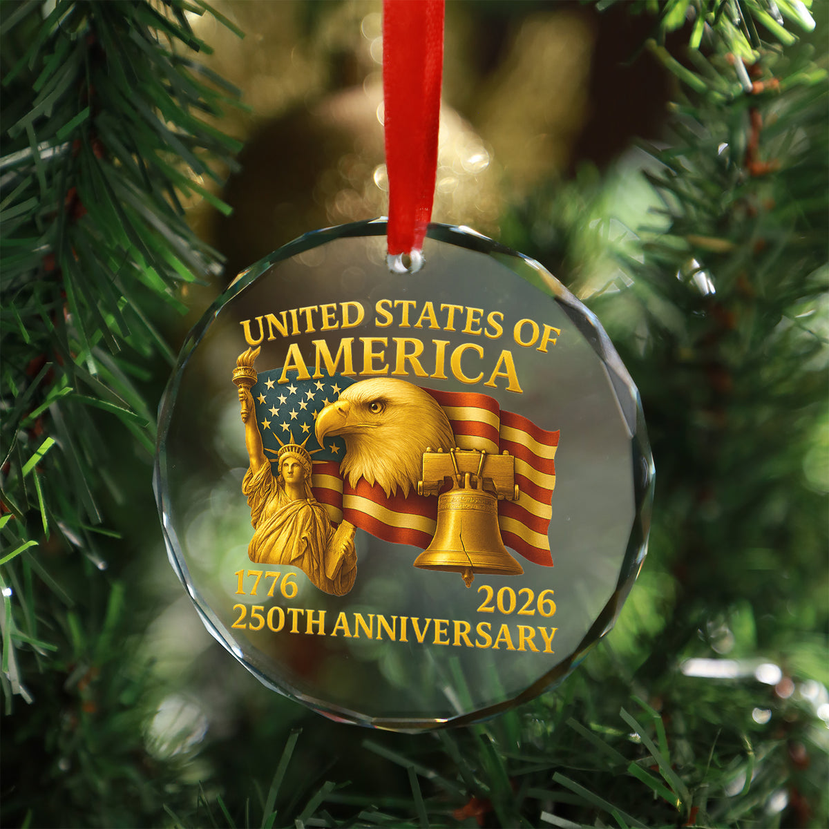 250 Years Anniversary Glass Ornament | Happy 250th Birthday 1776–2026 Christmas Ornament 683041
