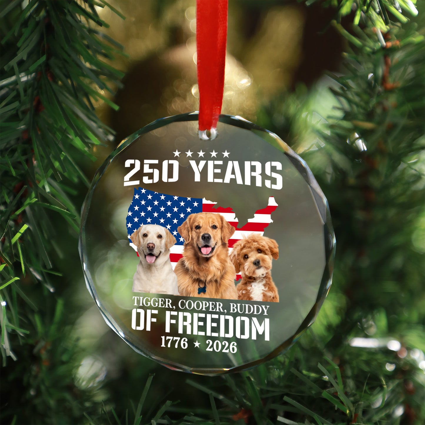 Custom Your Pet Photo Glass Ornament | 250 Years Of Freedom Ornament | Custom Dog Cat Photo Christmas Ornament 683276
