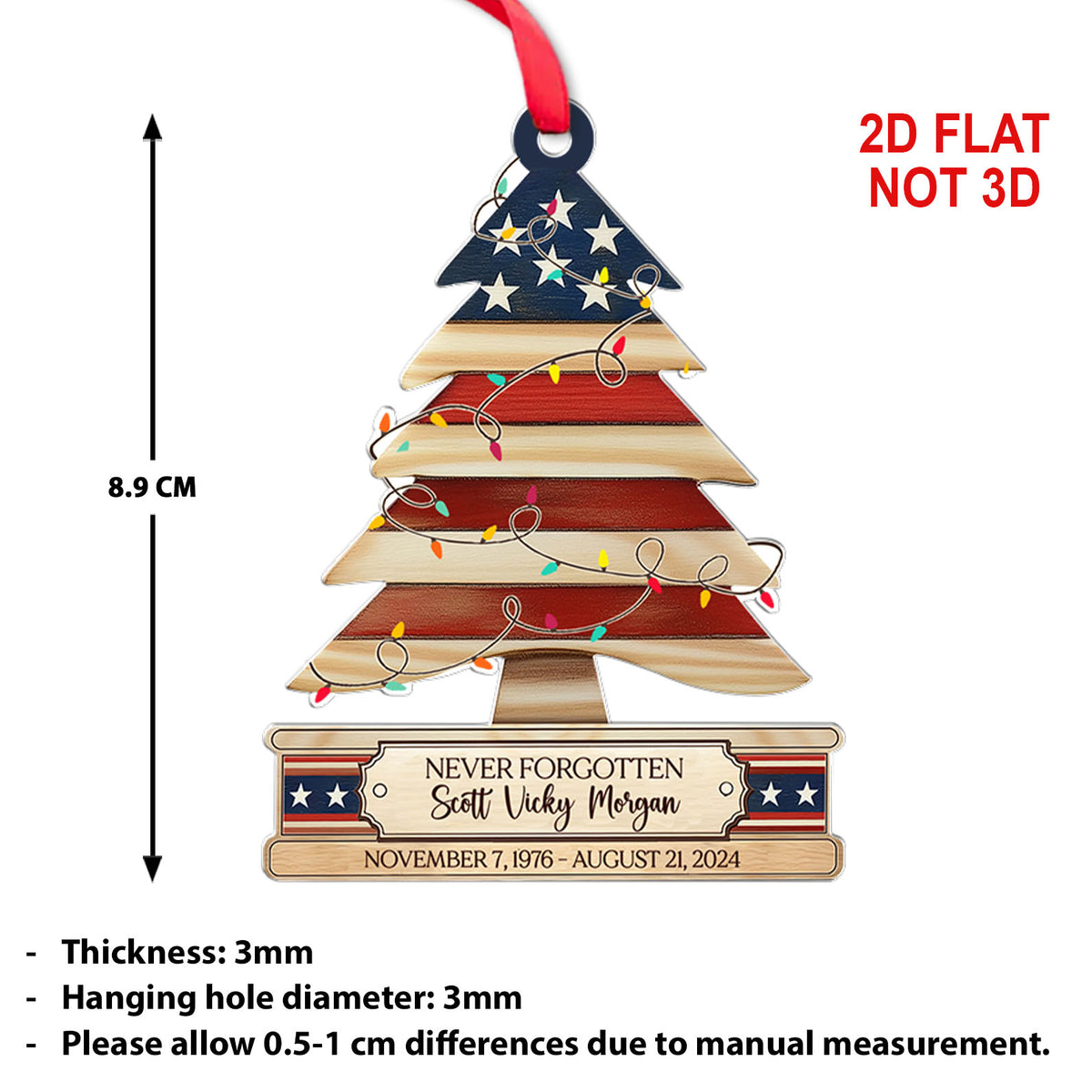Personalized Military Acrylic Ornament | Folded Flag Memorial Ornament | Military Christmas Ornament 683489