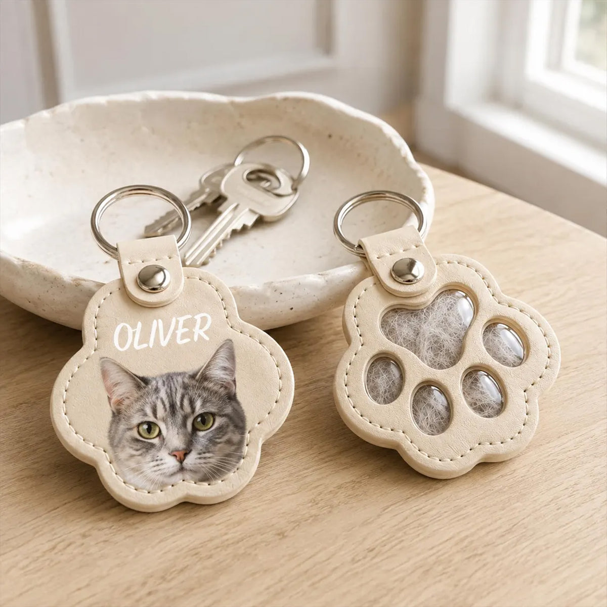 Personalized Pet Fur Keepsake Keychain, Custom Photo Paw Hair Holder Keychain, Dog Cat Memorial Gift 686761 WFD