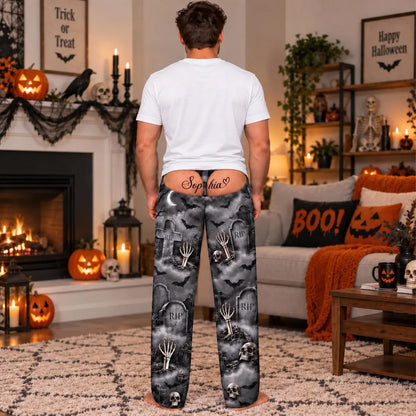 Funny Halloween Pajama Pants for Men, Custom Name Fake Butt Lounge Pants, Spooky Gag Gift for Him 686596 WFD