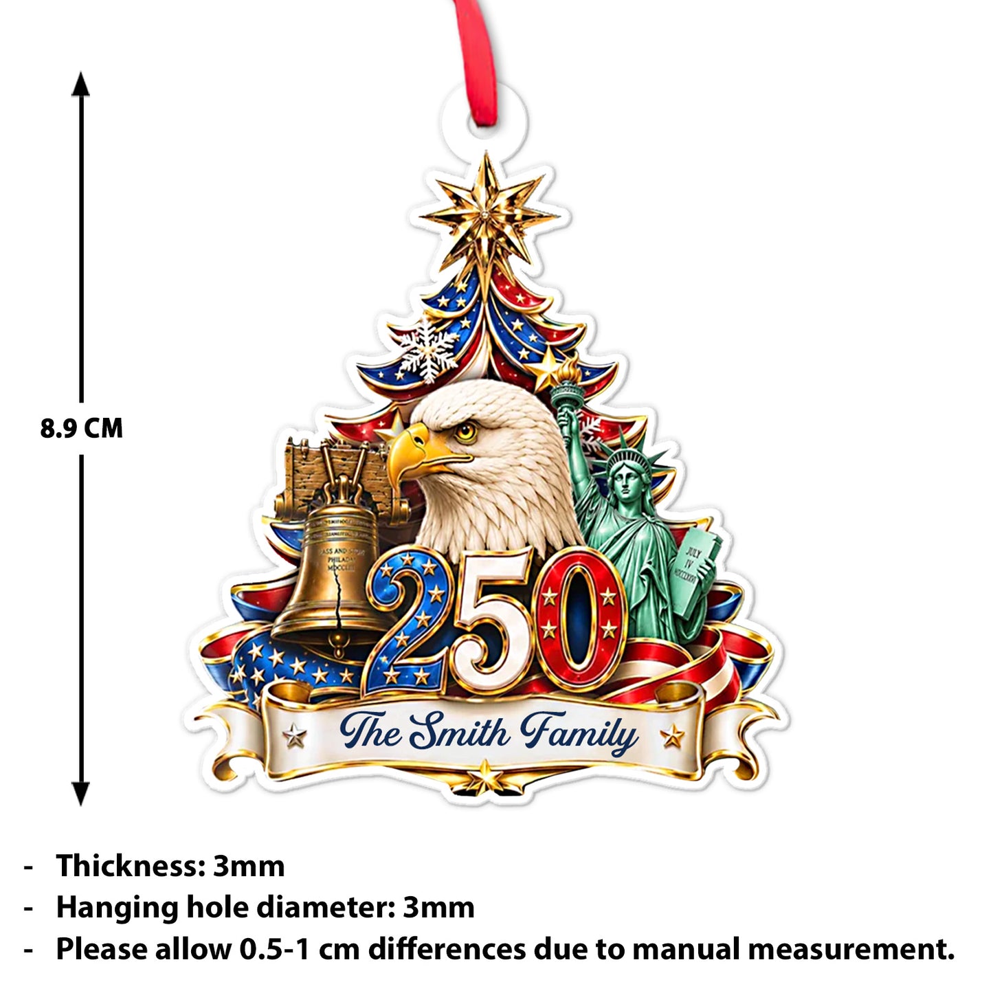Personalized 250 Years Anniversary USA Acrylic Ornament, Custom Family Patriotic Christmas Ornament 685833