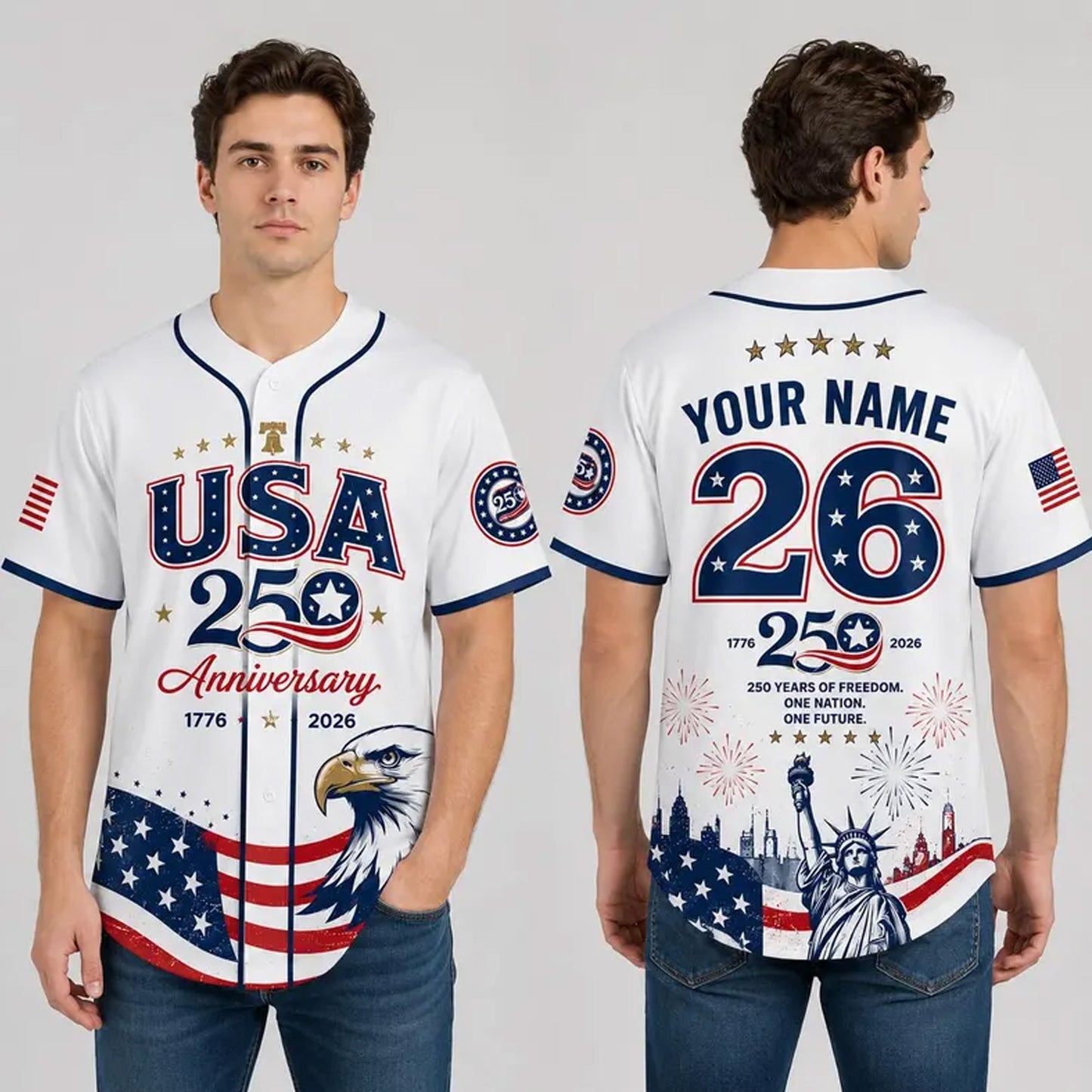 Personalized USA 250 Years Baseball Jersey Shirt, Custom America 1776-2026 Patriotic 4th of July Shirt 685167 WFD