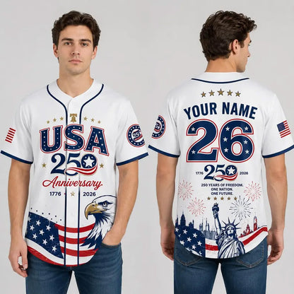 Personalized USA 250 Years Baseball Jersey Shirt, Custom America 1776-2026 Patriotic 4th of July Shirt 685167 WFD