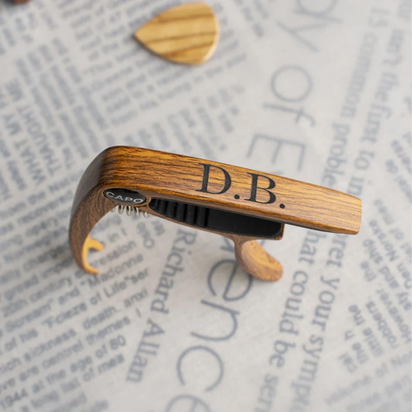 Personalized Metal Guitar Capo with Wood Grain, Engraved Guitar Pick, Fathers days Gift for Guitarists 683897